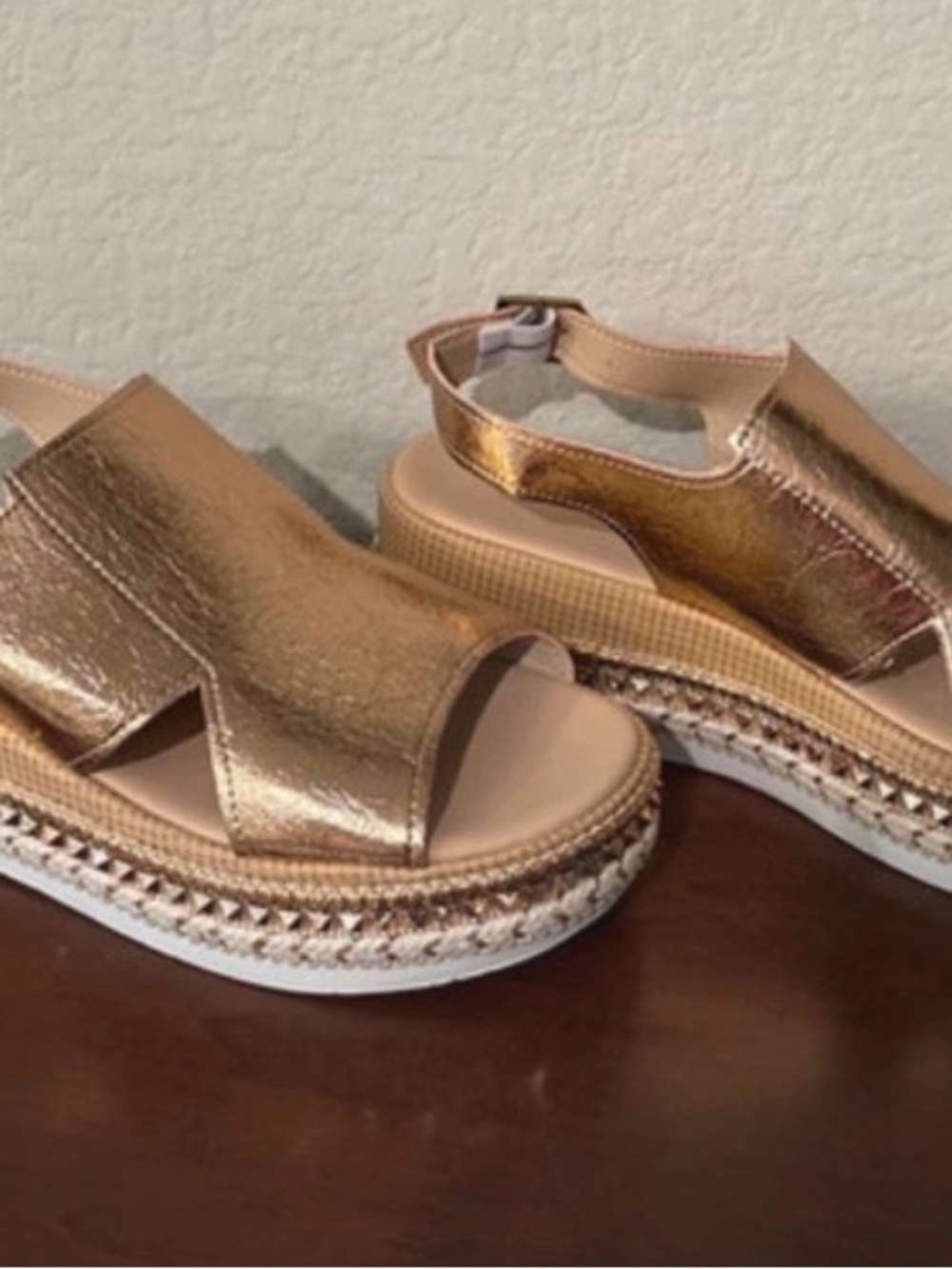 Womens Metallic Rose Gold Platform Slingback Sandals